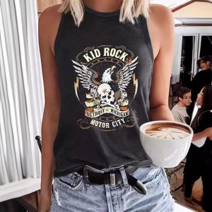 Women's Letter Graphic Crew Neck Sleeveless Tank Top - Casual Summer Graphic Tee
