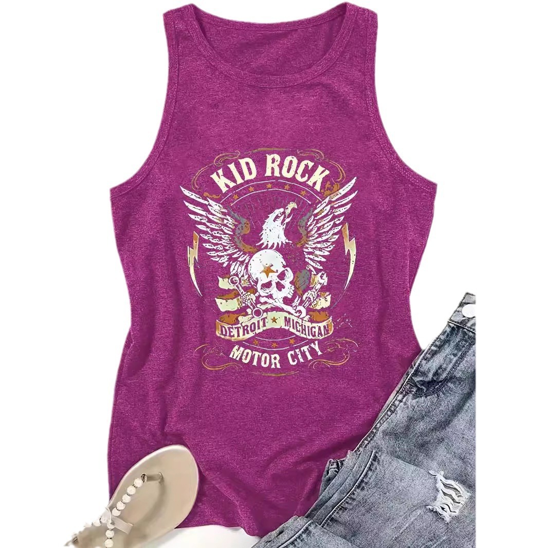 Women's Letter Graphic Crew Neck Sleeveless Tank Top - Casual Summer Graphic Tee - Image 3