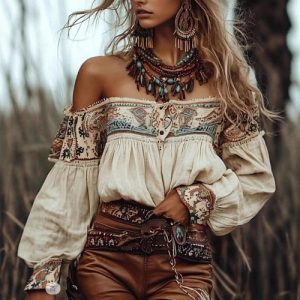 Women's Vintage Western Cowboy Shirt - Retro Button-Up Festival Blouse