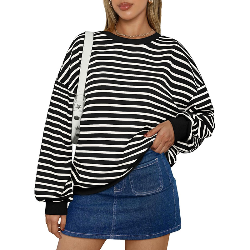 Women's Oversized Striped Pullover Hoodie - Casual Loose Streetwear Cotton Sweatshirt - Image 10