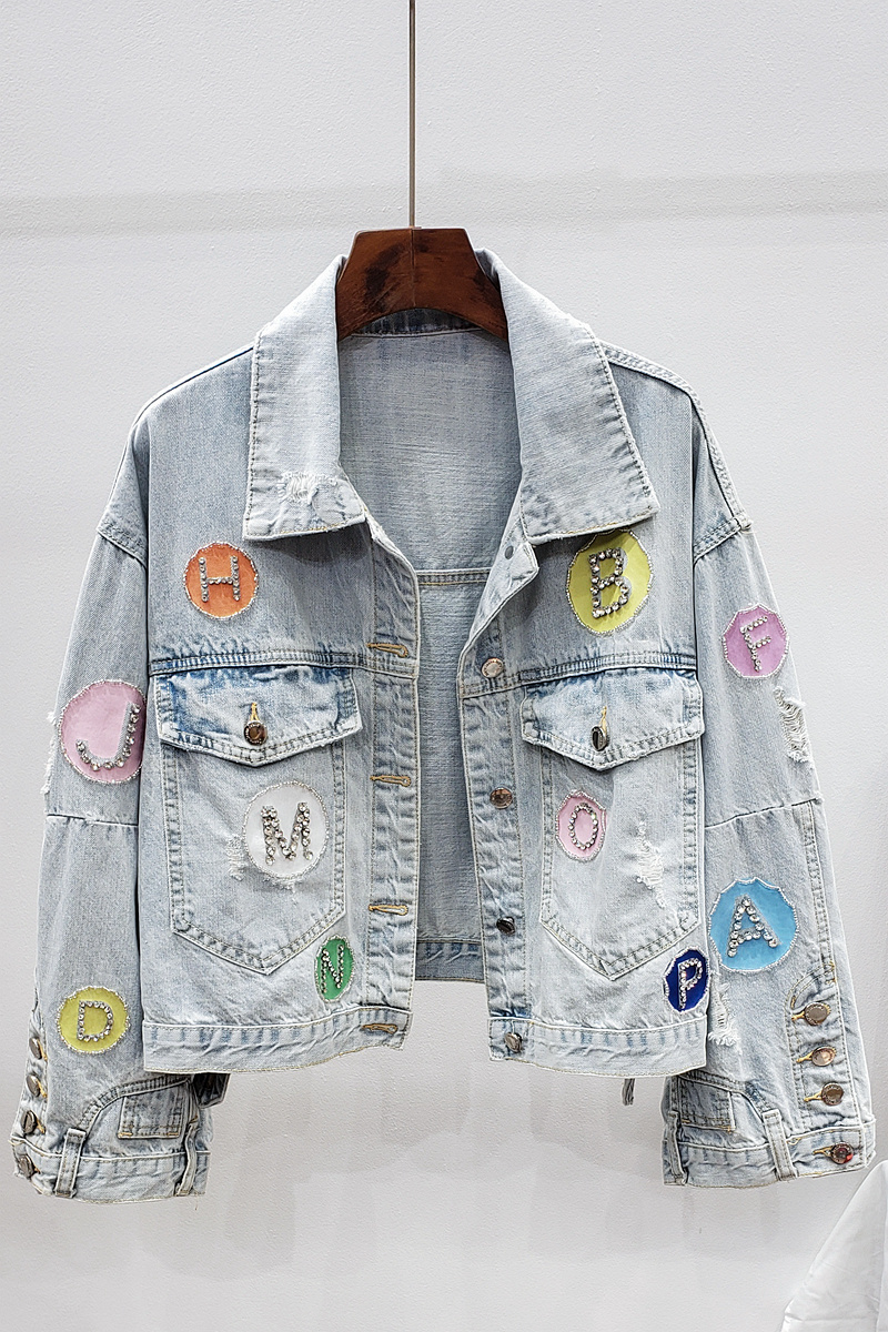 Women's Oversized Letter Patch Denim Jacket - Vintage Streetwear Outerwear - Image 5
