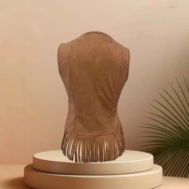 Women's Vintage Western Suede Vest - Button-Front Boho Cowboy Layer - Image 2