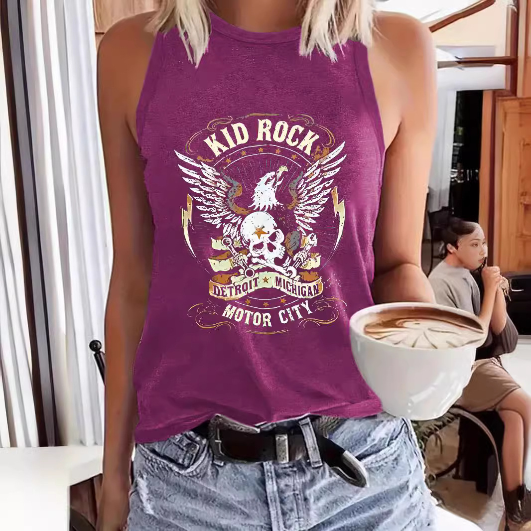 Women's Letter Graphic Crew Neck Sleeveless Tank Top - Casual Summer Graphic Tee - Image 5