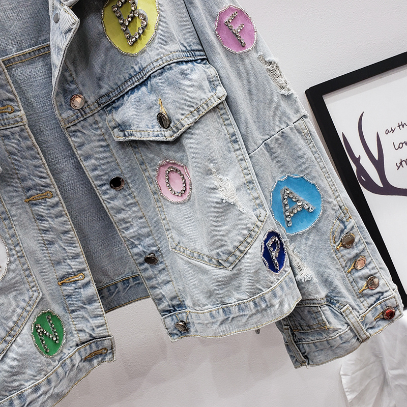 Women's Oversized Letter Patch Denim Jacket - Vintage Streetwear Outerwear - Image 2