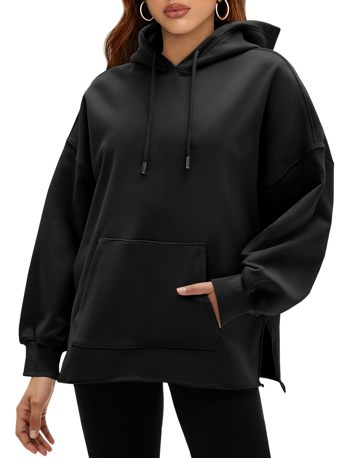 Women's Oversized V-Neck Drawstring Hoodie - Soft Casual Long Sleeve Pullover Sweatshirt - Image 2