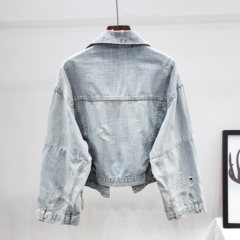 Women's Oversized Letter Patch Denim Jacket - Vintage Streetwear Outerwear - Image 3
