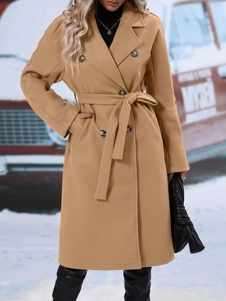 Women's Classic Double-Breasted Belted Trench Coat - Elegant Slim Fit Windbreaker - Image 5