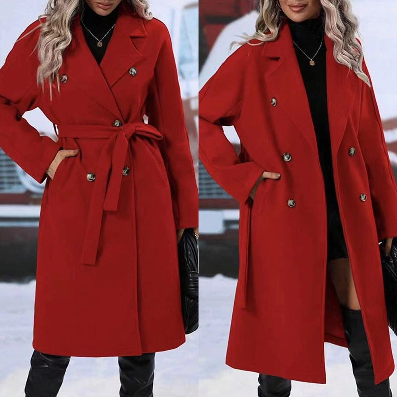 Women's Classic Double-Breasted Belted Trench Coat - Elegant Slim Fit Windbreaker - Image 4