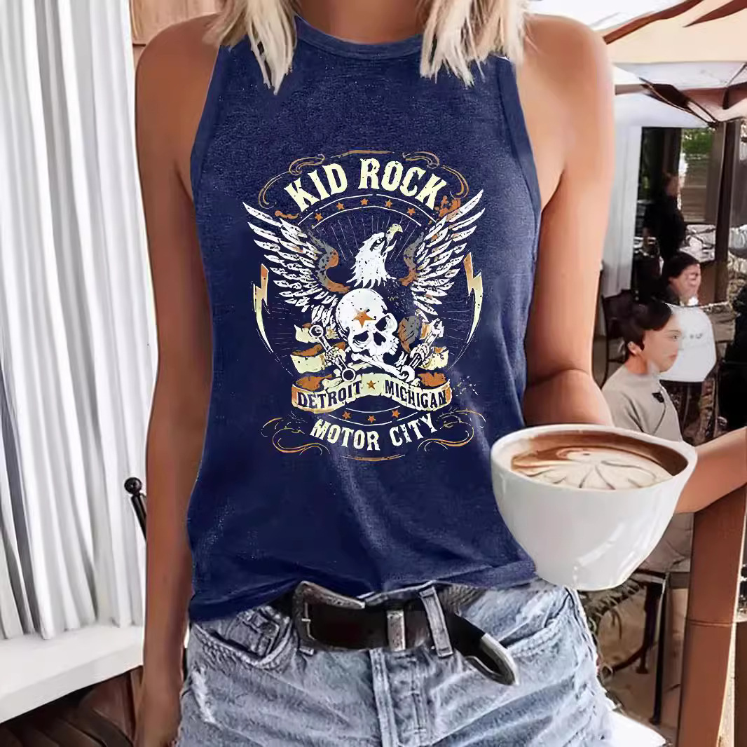 Women's Letter Graphic Crew Neck Sleeveless Tank Top - Casual Summer Graphic Tee - Image 2