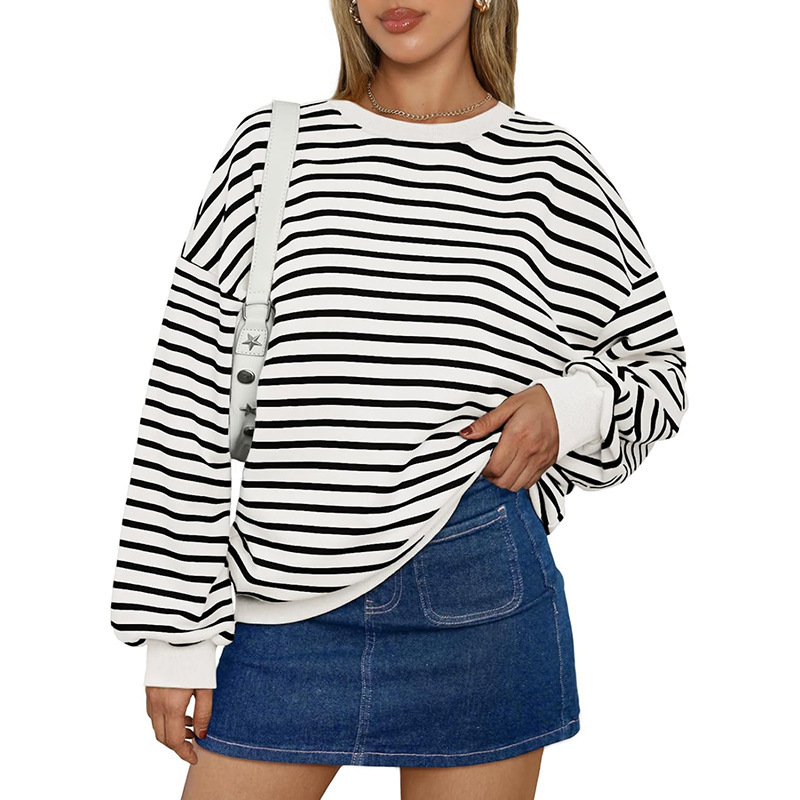 Women's Oversized Striped Pullover Hoodie - Casual Loose Streetwear Cotton Sweatshirt - Image 4