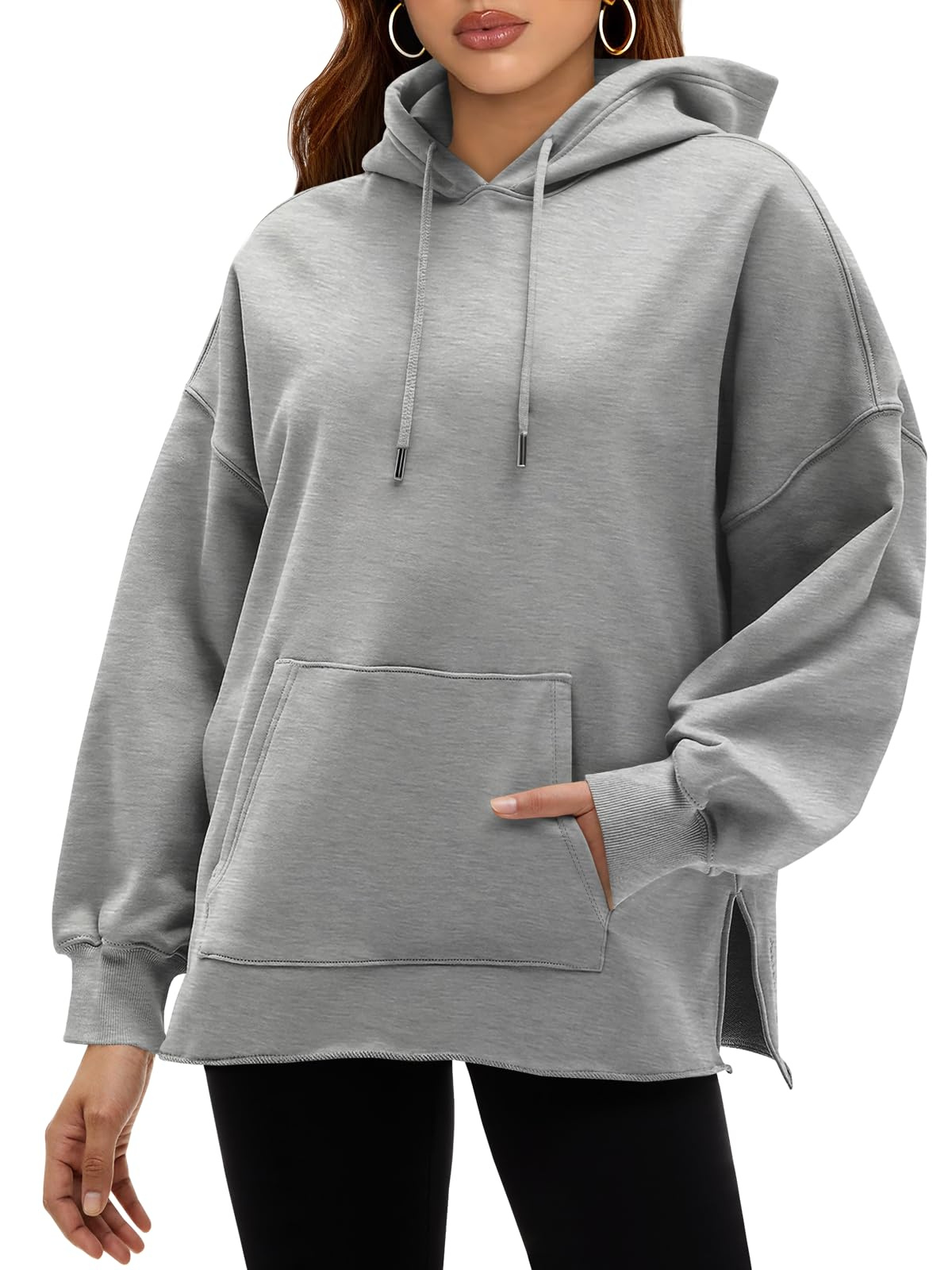 Women's Oversized V-Neck Drawstring Hoodie - Soft Casual Long Sleeve Pullover Sweatshirt - Image 3