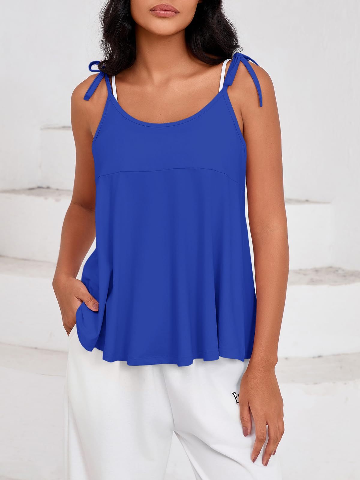 Fisoew Women's Racerback Athletic Tank Top - Adjustable Spaghetti Strap Workout Shirt with Back Pocket - Image 8