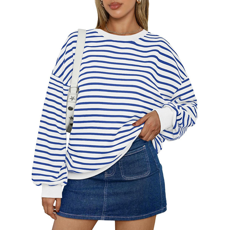 Women's Oversized Striped Pullover Hoodie - Casual Loose Streetwear Cotton Sweatshirt - Image 3