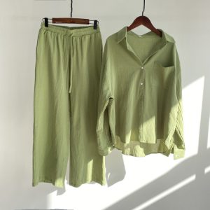 Women's Plus Size Cotton Linen Matching Set - Breathable Two-Piece Lounge Outfit
