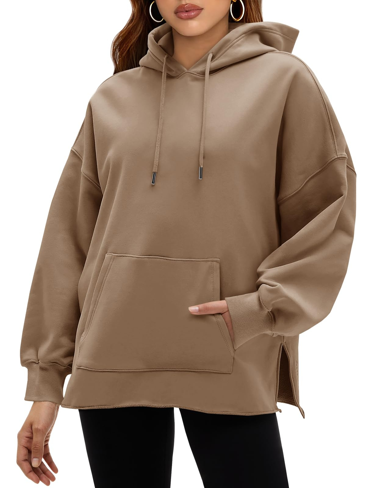 Women's Oversized V-Neck Drawstring Hoodie - Soft Casual Long Sleeve Pullover Sweatshirt - Image 5