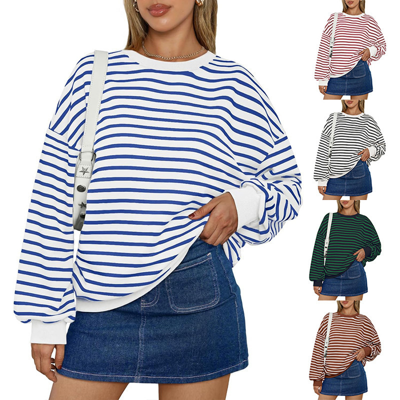 Women's Oversized Striped Pullover Hoodie - Casual Loose Streetwear Cotton Sweatshirt - Image 2