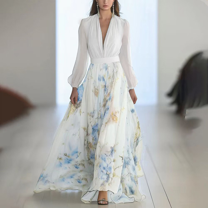 Boho Floral Deep V-Neck Maxi Dress - Elegant Summer Beach Wedding Guest Dress - Image 4