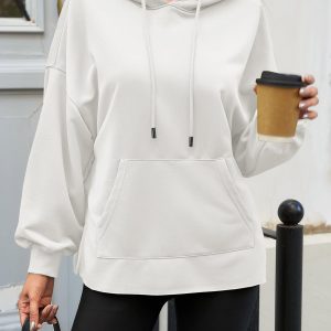 Women's Oversized V-Neck Drawstring Hoodie - Soft Casual Long Sleeve Pullover Sweatshirt