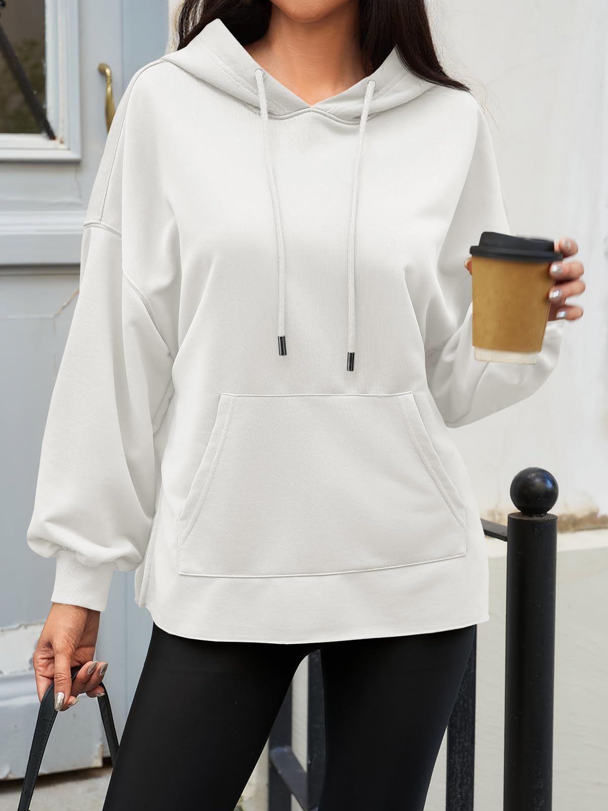 Women's Oversized V-Neck Drawstring Hoodie - Soft Casual Long Sleeve Pullover Sweatshirt
